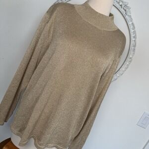VTG 90's Talbots Womens Sweater L Silk Blend LS Gold Shimmer Mock Turtleneck NYE